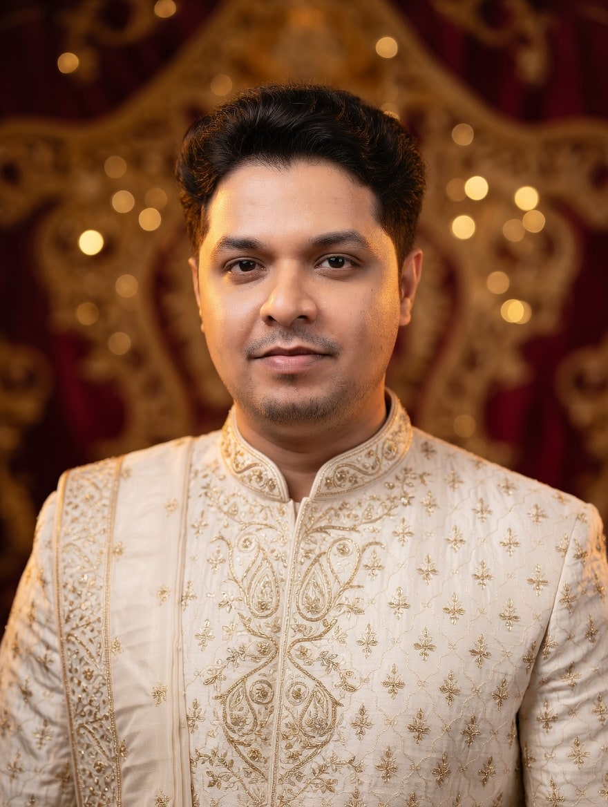 Matrimonial sherwani portrait generated from a single selfie